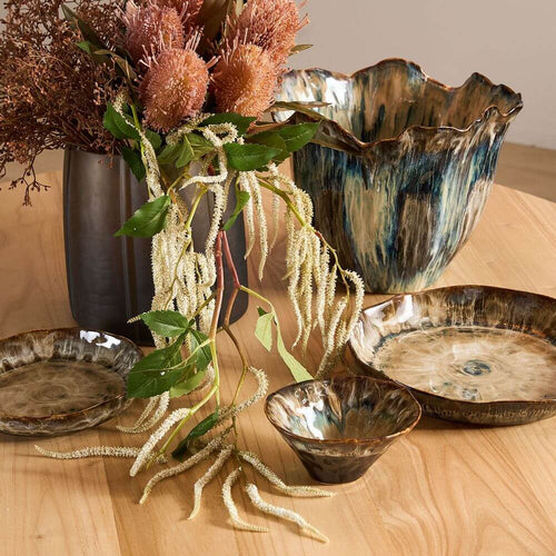 Belia Decorative Platter Brown Stoneware Large Luxury Co