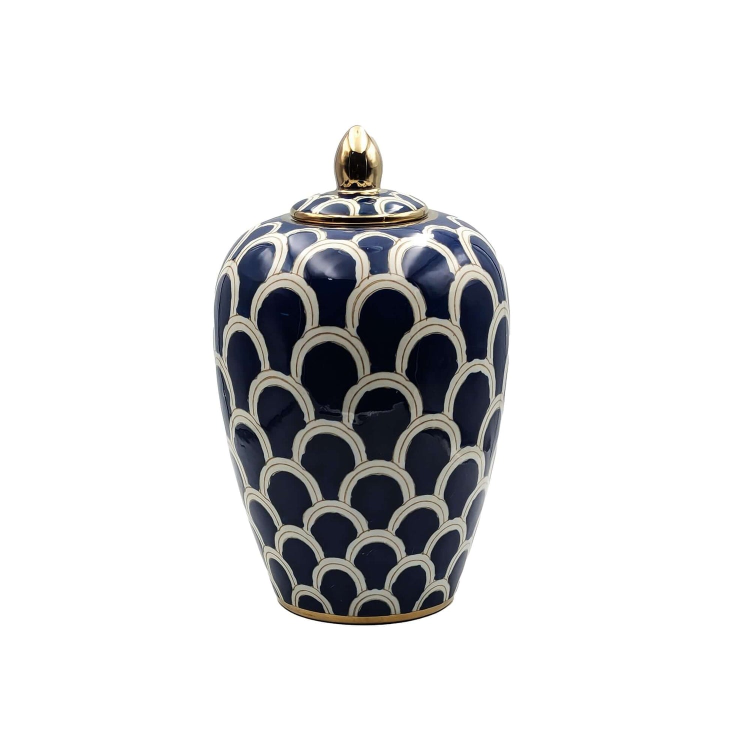 Bella Modern Urn Vase - Navy Blue & Gold 32cm