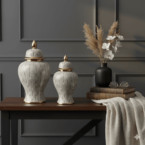 Royal Olive White Gold Ginger Jar Set