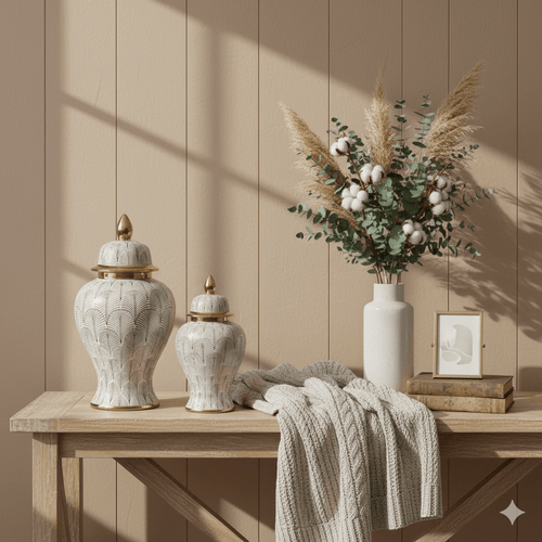 Royal Olive White Gold Ginger Jar Set