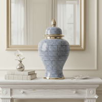 Hamptons Style Blue Dot Ceramic Temple Jar
