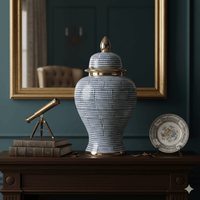 Hamptons Style Blue Dot Ceramic Temple Jar