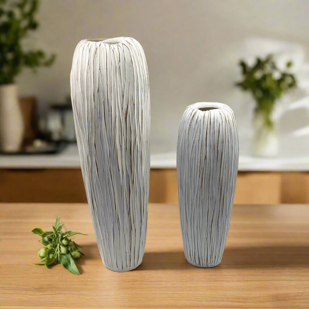 Brown Polyresin Linear Textured Vase Set