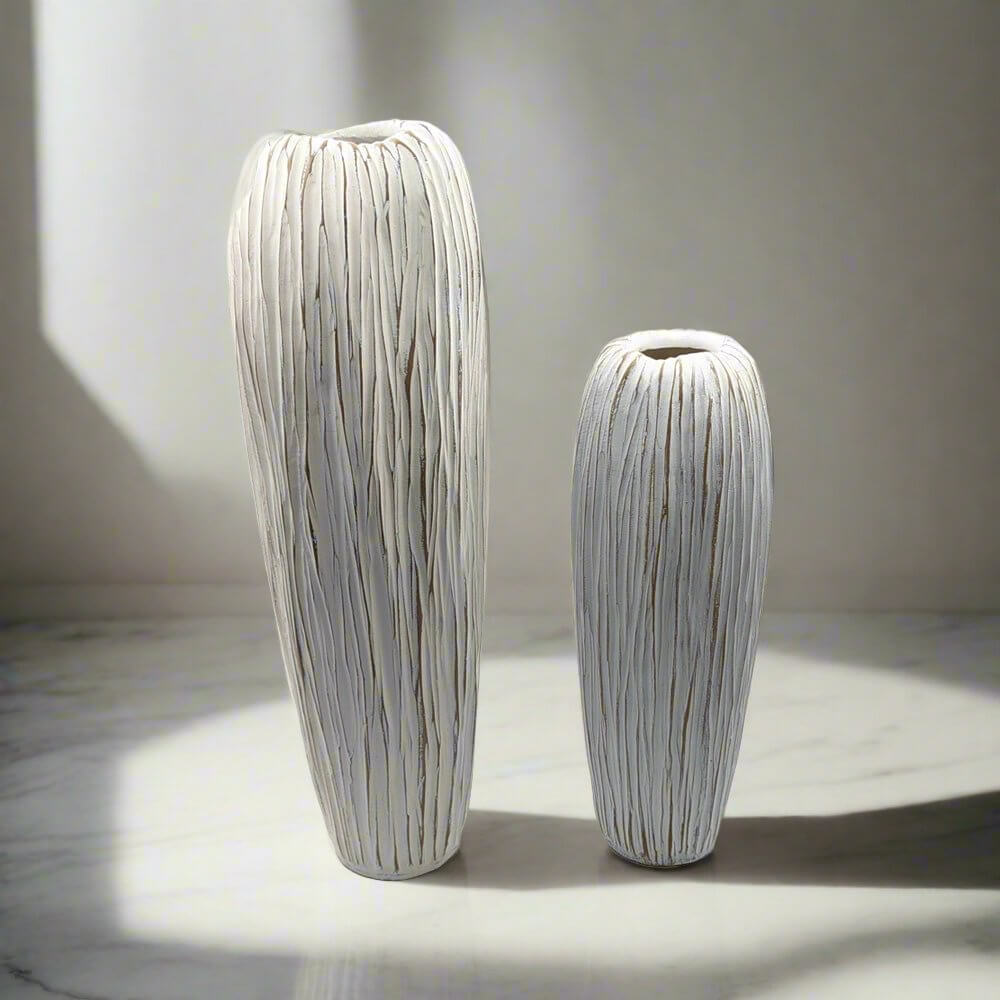 Brown Polyresin Linear Textured Vase Set Luxury Co