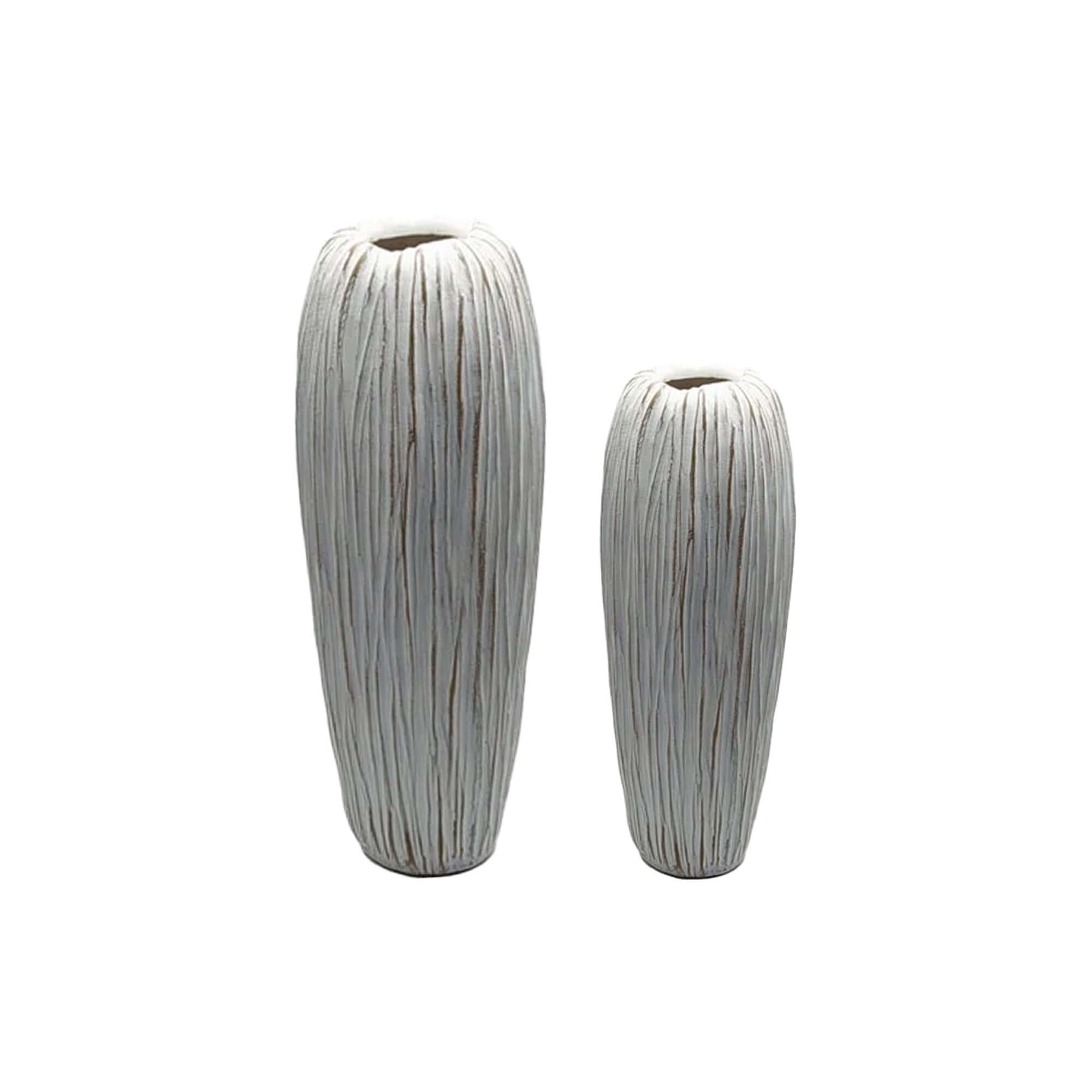 Brown Polyresin Linear Textured Vase Set
