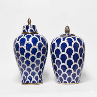 Imperial Blue Scalloped Ceramic Ginger Jars
