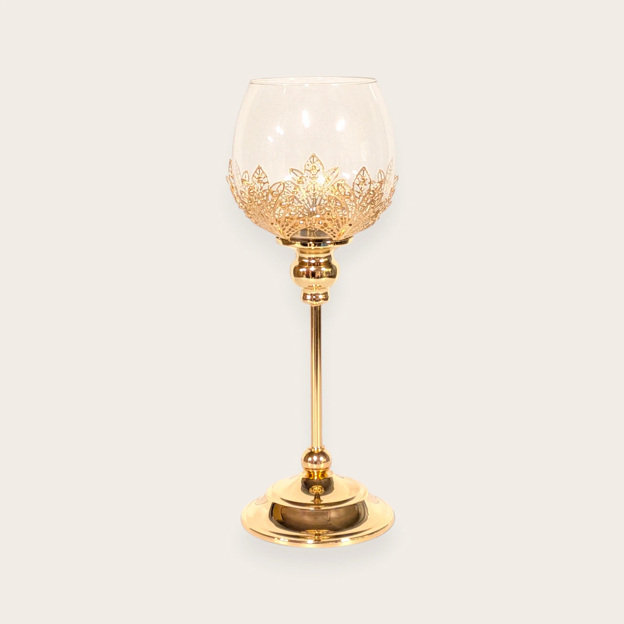 Gold Filigree Hurricane Candle Holder Set