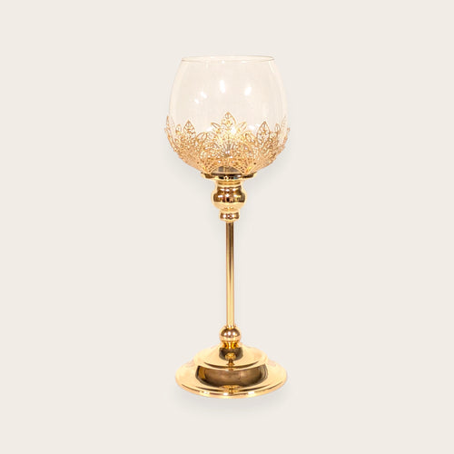 Gold Filigree Hurricane Candle Holder Set