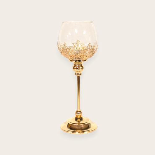 Gold Filigree Hurricane Candle Holder Set