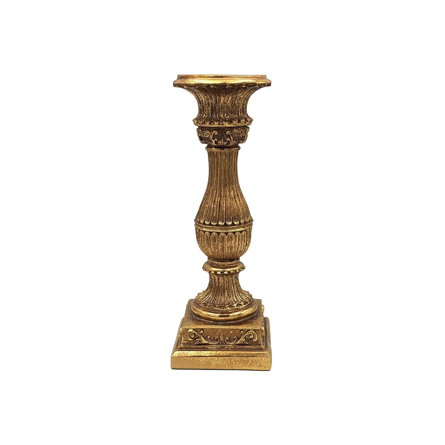 Classic Roman Column Antique Gold Resin Candle Holder