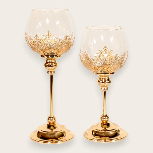 Gold Filigree Hurricane Candle Holder Set