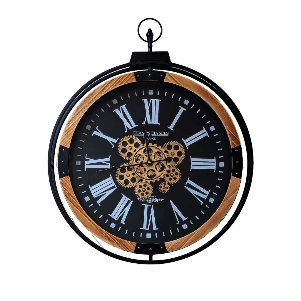 Champs Elysees Industrial Gear Wall Clock 74cm - Black