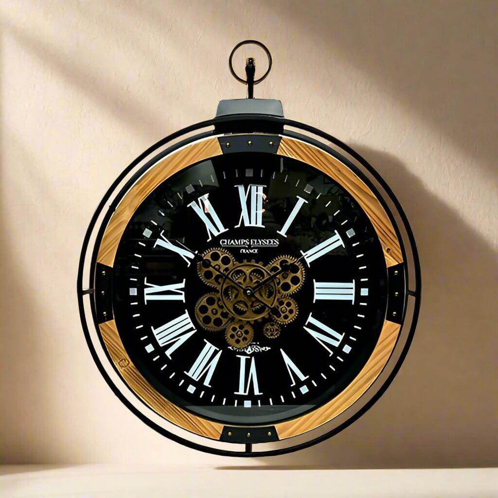 Champs Élysées Black Face Moving Gear Wall Clock - 74cm