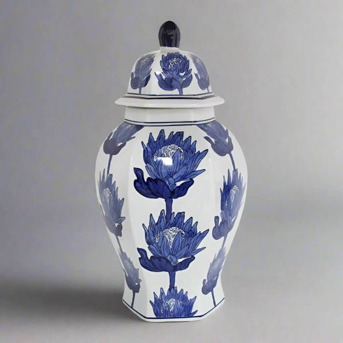 Chinese Ginger Jar Protea Blue and White 49cm