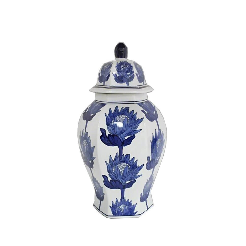 Chinese Ginger Jar Protea Blue and White 49cm