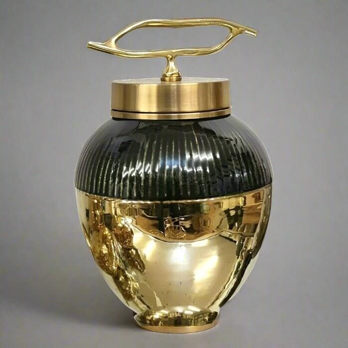 Classic Mosaic Ginger Jar - Gold & Brown Ceramic Decor