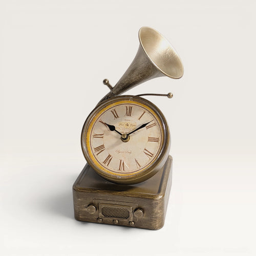 Antique Brass Gramophone Table Clock
