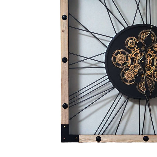 65cm Square Industrial Moving Gear Wall ClockTransform your space with our 65cm Gear Wall Clock. Witness the beauty of real moving gears. Perfect blend of industrial and Art Deco design.