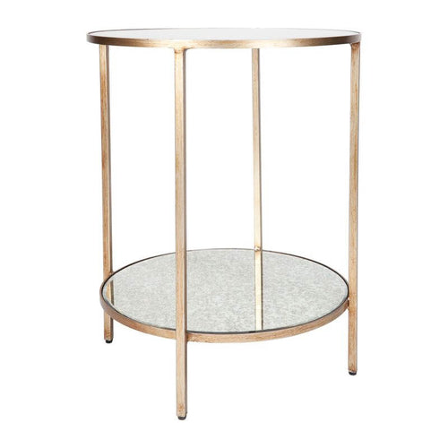 Cocktail Mirrored Round Side Table Antique Gold - 50cm Luxury Co