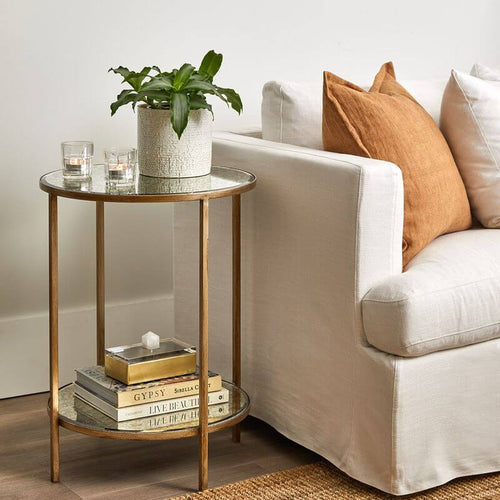 Cocktail Mirrored Round Side Table Antique Gold - 50cm Luxury Co