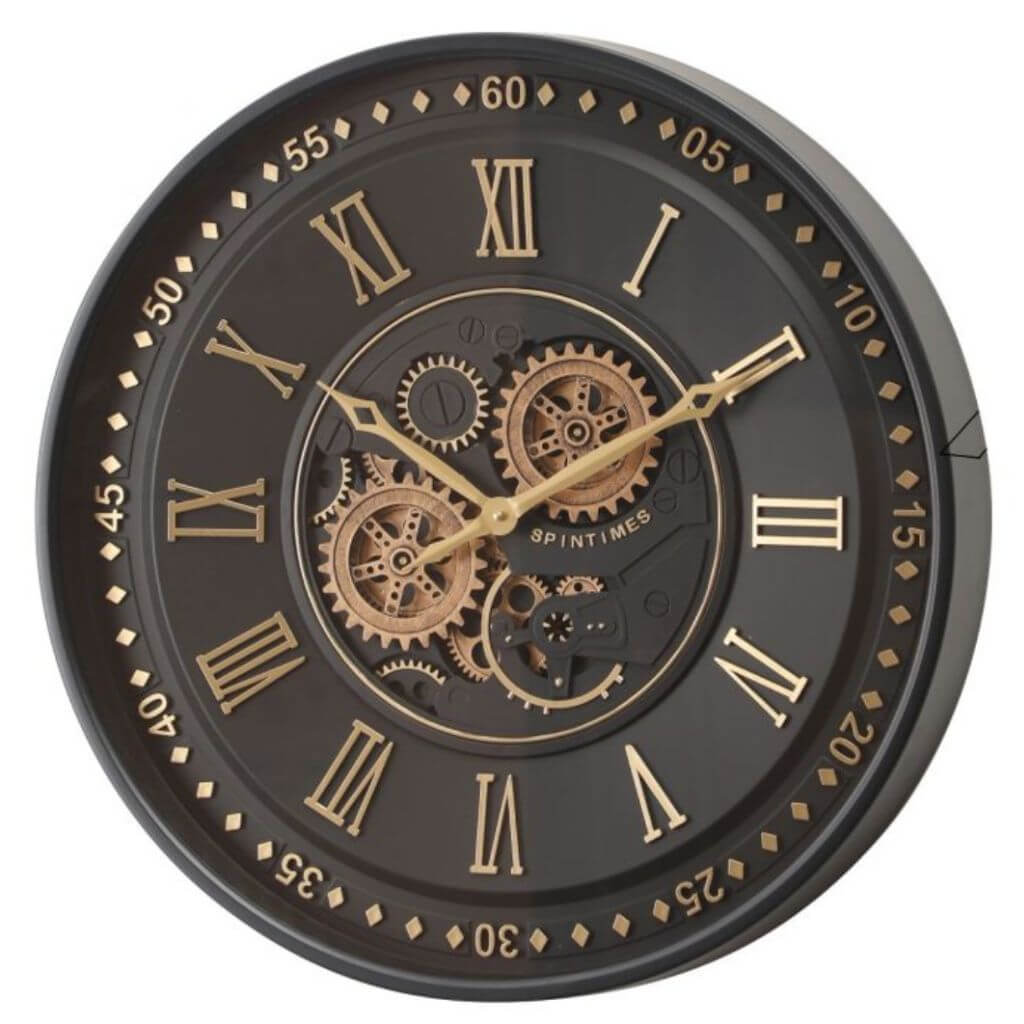 Colorado Modern Wall Clock with Moving Gold Gears Luxury Co