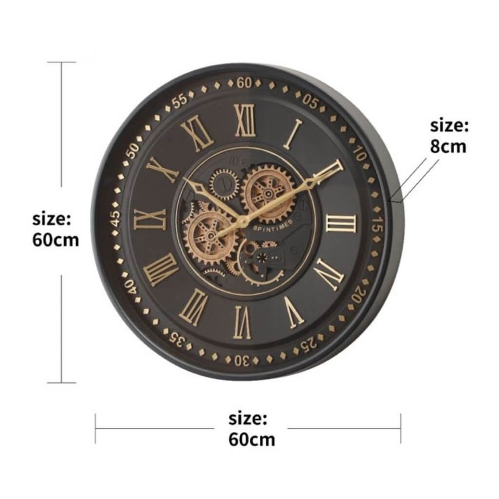 Colorado Modern Wall Clock with Moving Gold Gears Luxury Co