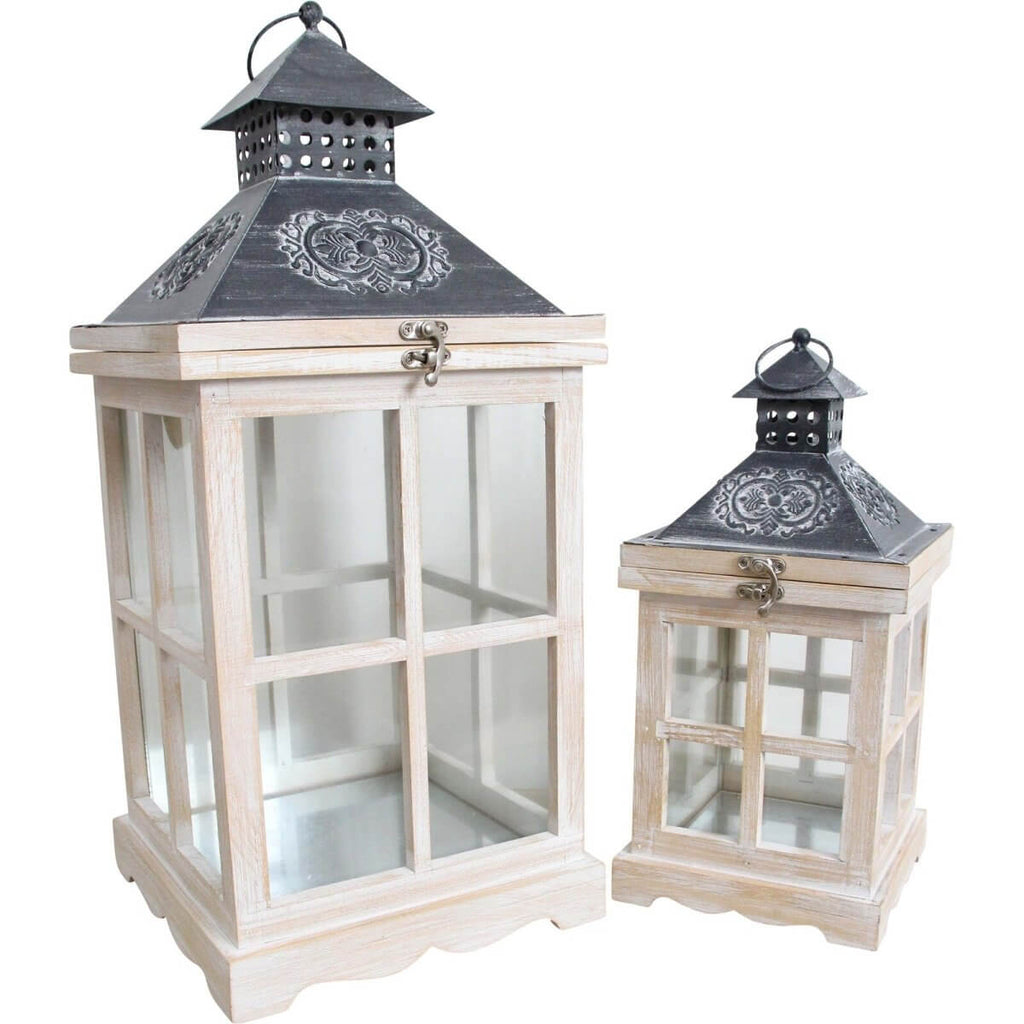 Countryside Rustic Wood Lantern Set of 2