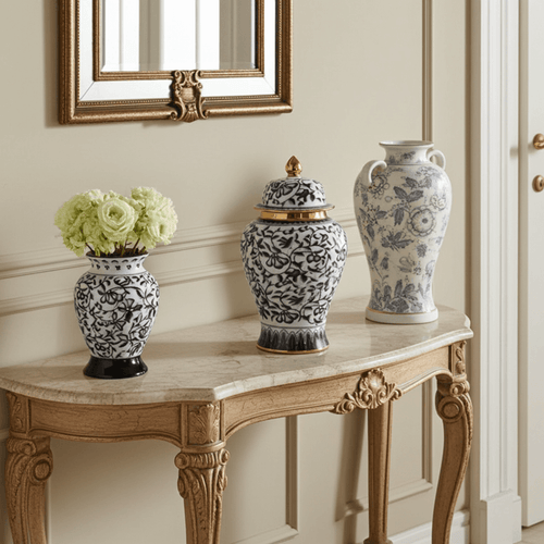 Handcrafted Navy Gold Motif Ceramic Jar