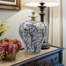 Blue Bird Ginger Jar Hand-Painted Gold Accents 30cm