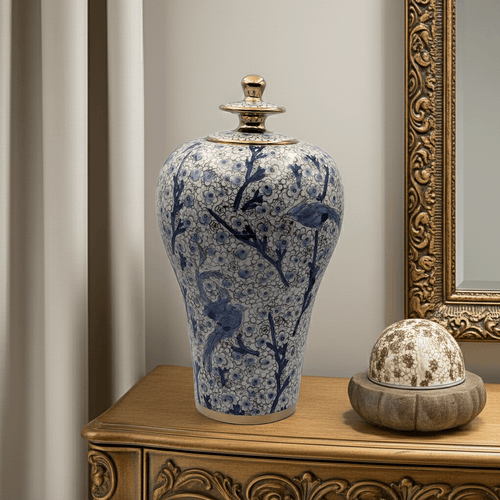 Vintage Hand-Painted Blue Bird Ginger Jar