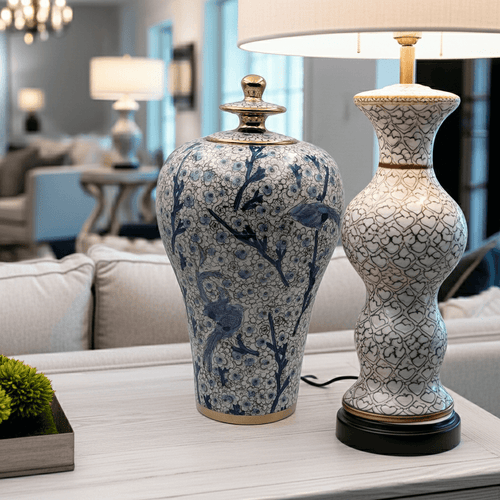 Vintage Hand-Painted Blue Bird Ginger Jar