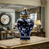 Chic Navy Gold Blossom Ceramic Ginger Jar