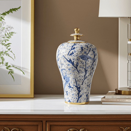 Vintage Hand-Painted Blue Bird Ginger Jar