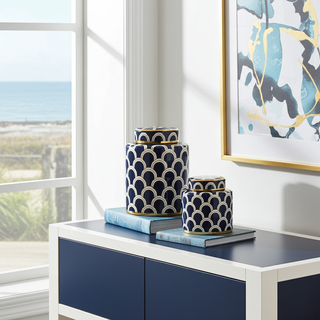 Azurean Decorative ginger jar Gold Navy blue