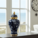 Chic Navy Gold Blossom Ceramic Ginger Jar