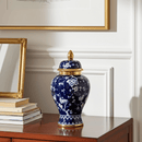 Chic Navy Gold Blossom Ceramic Ginger Jar