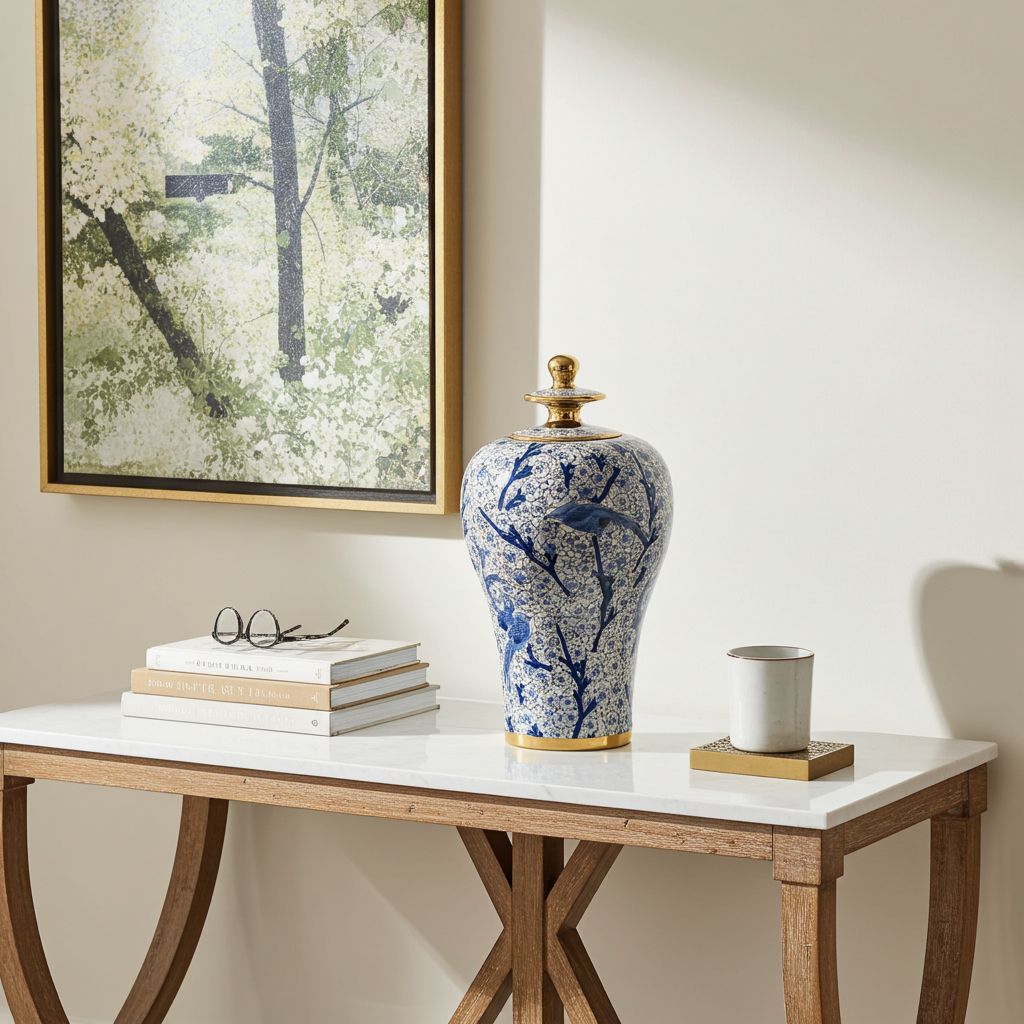 46cm Hand-Painted Blue Bird Ginger Jar