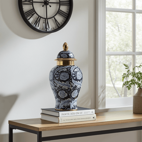 Regal Navy Gold Ceramic Temple Jar