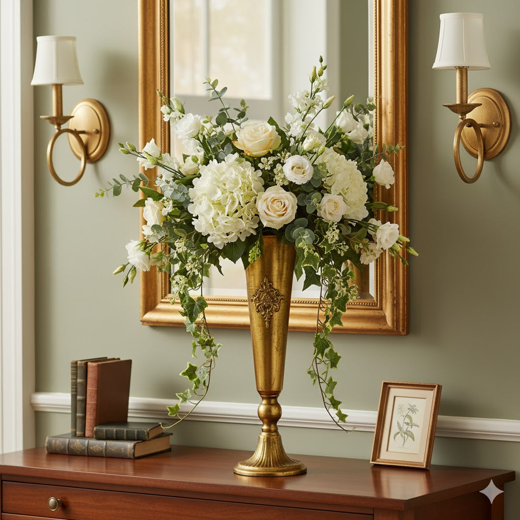 Antique Gold Metal Vase Elegant Gold Tall Metal Vase - 44cm