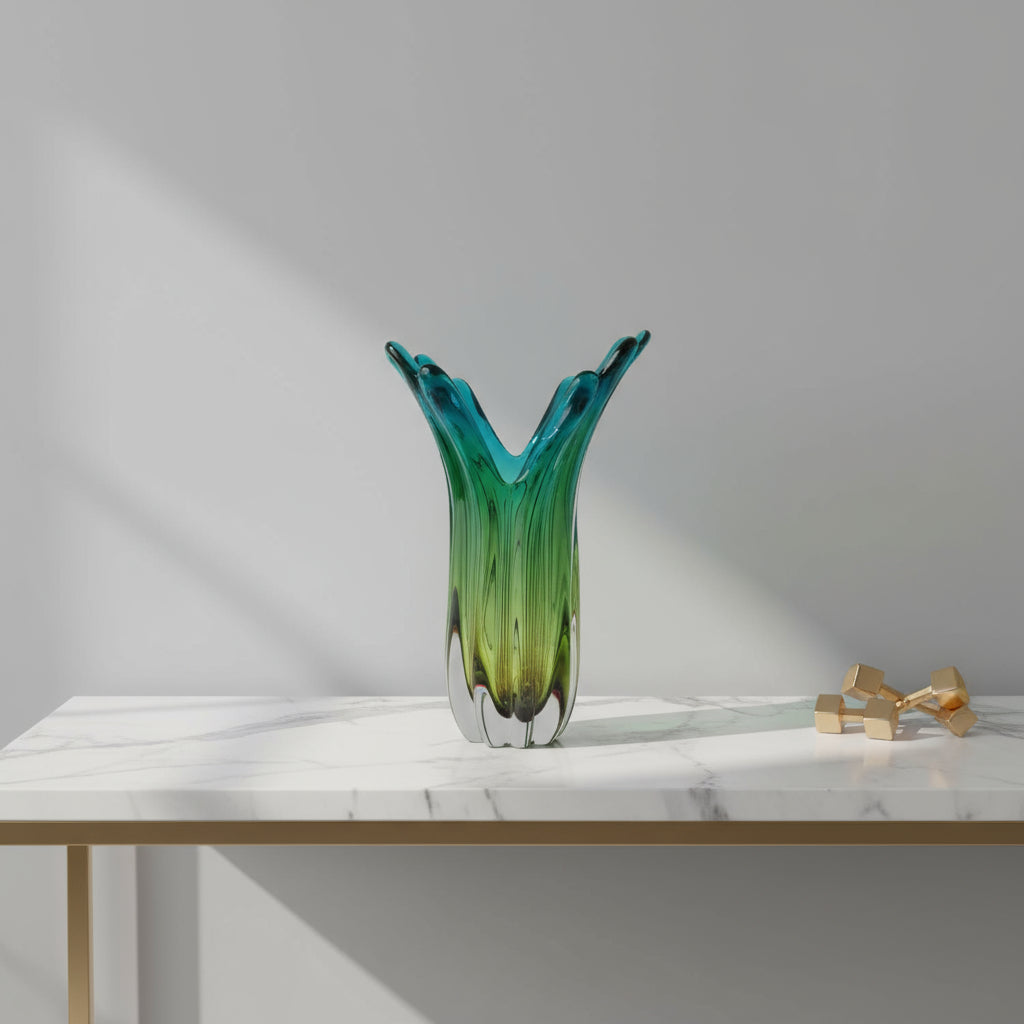 Murano Style Vase Elegant Tall Vase Blue Yellow