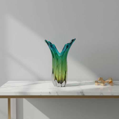 Elegant Tall Murano Style Art Vase Blue YellowLuxury Coglass Vase