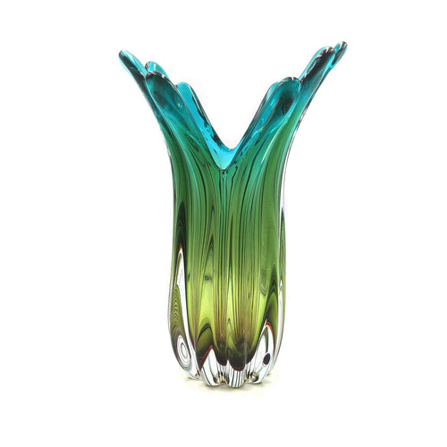 Elegant Tall Murano Style Art Vase Blue YellowLuxury Coglass Vase