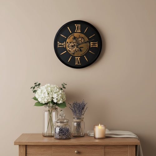 Eli Gear Wall Clock | 58cm Luxury Statement TimepieceElevate your decor with Eli Gear's 58cm clock, blending industrial charm with vintage elegance. Mesmerizing exposed gears and antique touches.
