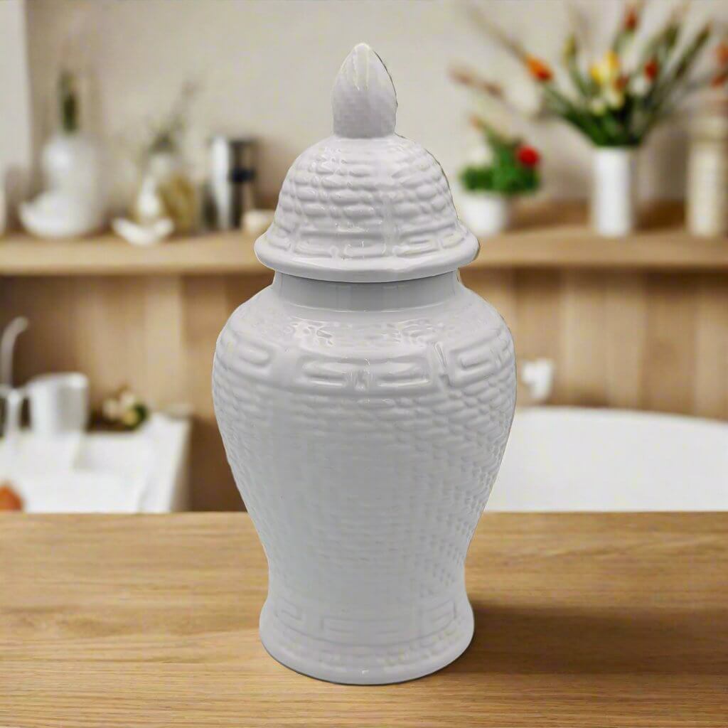 Zen Style White Ceramic Ginger Jar - 37cm