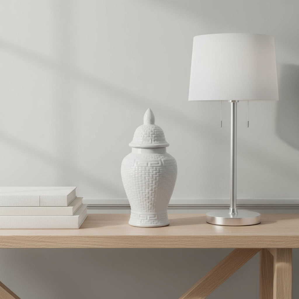 White Ceramic Ginger Jar Zen Inspired Style