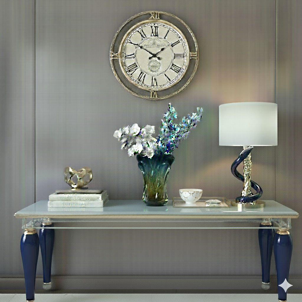 Boho Glass Vase Hand Blown – 27cm Blue & Yellow Murano Art Style