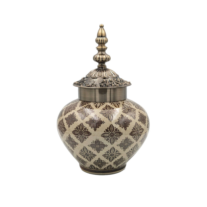 Moroccan Temple Jar Taupe & Brass Moroccan Fernando Jar Ceramic