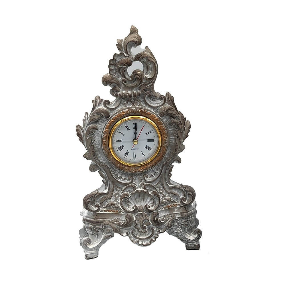 French Baroque Table Clock Vintage White/Gray Luxury Co