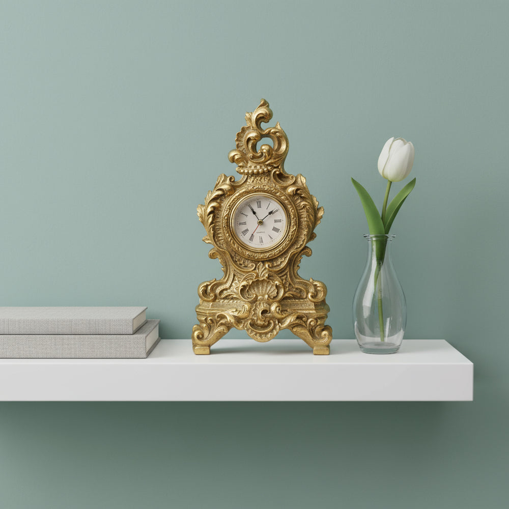 French Country Gold White Table Clock 25cm