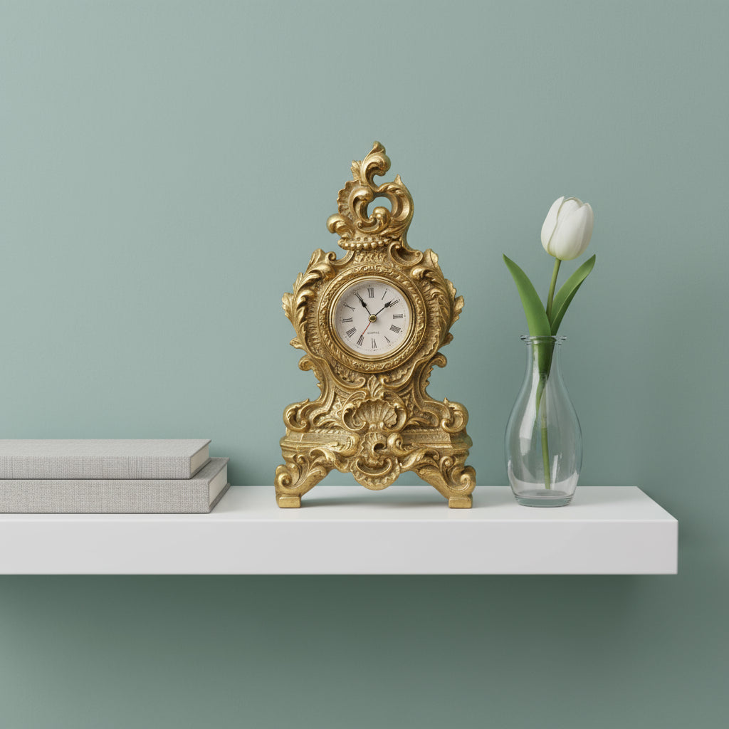 French Table Clock Rustic Gold and White Table Clock